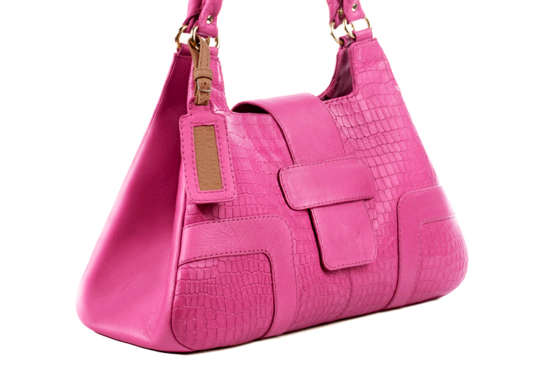Dress large handbag in fuchsia pink leather - Front view